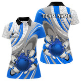 Maxcorners White And Blue Flame Camo Bowling Polo, Quarter Zip Shirt For Men Custom Bowling Team Jersey