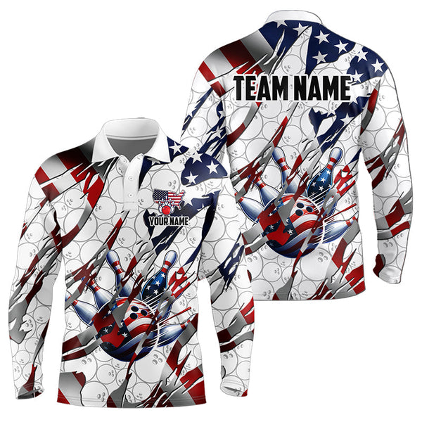 Maxcorners American Flag White Bowling Camo Mens And Women Bowling Shirts Custom Patriotic Bowling Team League Jerseys