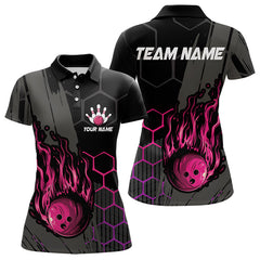 Maxcorners Black And Pink Flame Bowling Shirts For Men And Women Custom Bowling Team League Jersey, Gift For Bowlers