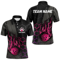 Maxcorners Black And Pink Flame Bowling Shirts For Men And Women Custom Bowling Team League Jersey, Gift For Bowlers