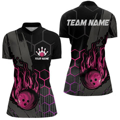 Maxcorners Black And Pink Flame Bowling Shirts For Men And Women Custom Bowling Team League Jersey, Gift For Bowlers