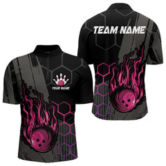Maxcorners Black And Pink Flame Bowling Shirts For Men And Women Custom Bowling Team League Jersey, Gift For Bowlers