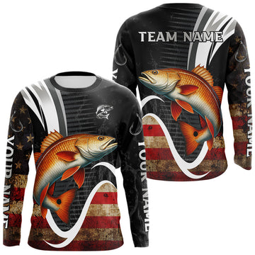 Maxcorners Personalized professional Redfish fishing shirts American Flag patriotic Red Drum fishing jerseys LM1501