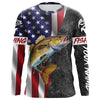 Maxcorners Personalized Walleye Fishing Jerseys, Custom American flag Walleye Long sleeve, Long Sleeve Hooded LM0501