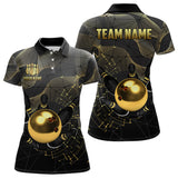 Maxcorners Personalized Black And Gold Bowling Polo, Quarter Zip Shirts For Men Custom Bowling Team League Jersey LM113