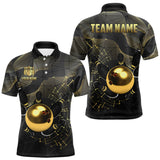 Maxcorners Personalized Black And Gold Bowling Polo, Quarter Zip Shirts For Men Custom Bowling Team League Jersey LM113