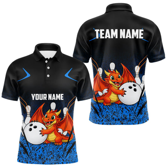 Black and Blue Camo Funny Dragon Bowling Polo, 1/4 Zip Shirts For Men Custom Bowling Team Jerseys LM1203
