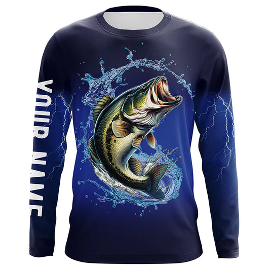 Maxcorners Largemouth Bass Fishing Blue lightning UV protection custom long sleeves fishing shirt for men LM0201