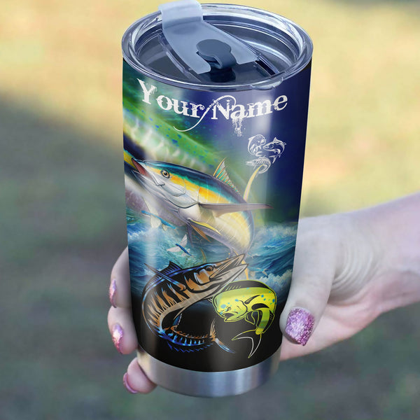 Maxcorners Mahi-mahi, Wahoo, Tuna Saltwater Fishing Tumbler Customize Name