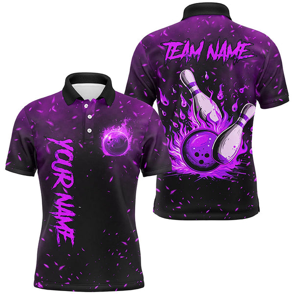 Maxcorners Purple Flame Bowling Jerseys Custom Bowling Polo, Quarter-Zip Shirt for Team, Gift for Bowler