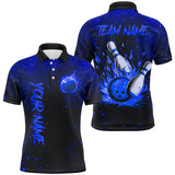 Maxcorners Blue Flame Bowling Jerseys Custom Bowling Polo, Quarter-Zip Shirt for Team, Gift for Bowler