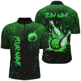 Maxcorners Green Flame Bowling Jerseys Custom Bowling Polo, Quarter-Zip Shirt for Team, Gift for Bowler