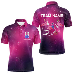 Maxcorners Funny Flamingo Team bowling shirts for Men custom Pink Galaxy pattern bowling jerseys for bowlers LM1610