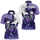 Maxcorners White and Purple Camo Flame Lightning Skull Bowling Shirts For Men Custom Bowling Team Jerseys TU1011