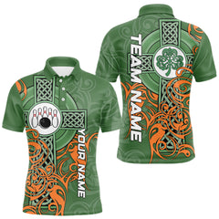 Maxcorners Green and orange Irish Tribal Cross St Patrick's Day Mens bowling shirts Custom Lucky Bowling Jerseys