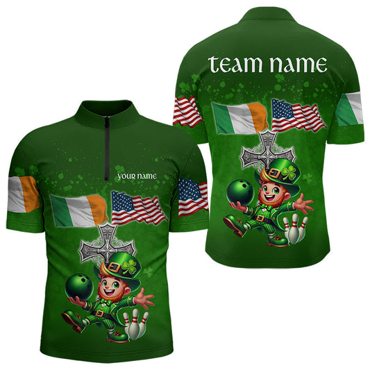 Maxcorners Irish American Flags Green Shamrock Bowling Shirts For Men And Women Custom St Patrick Day Team Bowling Jerseys