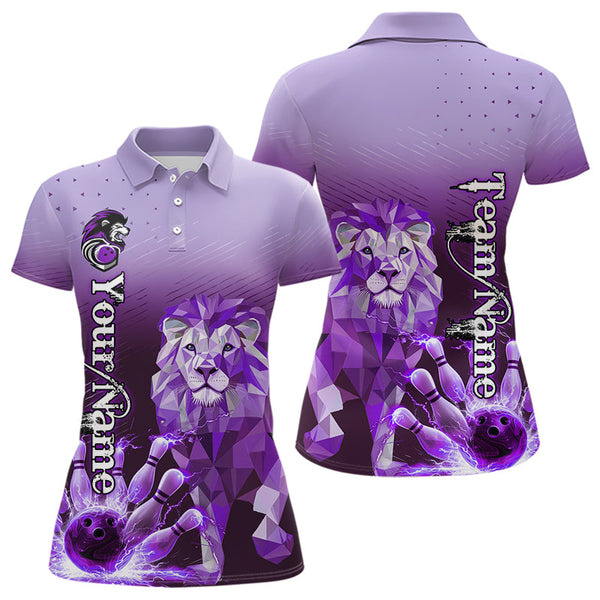 Maxcorners Purple Lightning Lion Bowling Polo, Quarter Zip Shirts for Men Custom Lion Bowling Team jerseys LM113