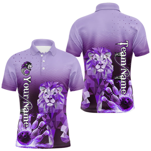 Maxcorners Purple Lightning Lion Bowling Polo, Quarter Zip Shirts for Men Custom Lion Bowling Team jerseys LM113