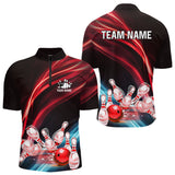 Maxcorners Custom Black And Red Mens Bowling Polo, Quarter Zip Shirts, Team Bowling Outfits For Men LM123