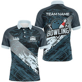 Maxcorners Blue Camo Bowling Ball And Pins Custom For Men Bowling Polo Shirts, Gift For Team Bowlers