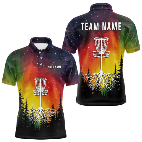 Maxcorners Colorful rainbow trees pattern Disc golf polo shirts for Mens Custom Disc Golf Clothing for Team LM3006