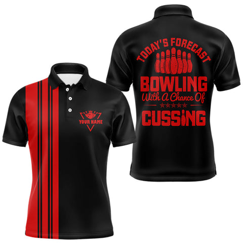 Maxcorners Black and Red retro Bowling shirts for men custom Today's forecast bowling with a chance of cussing MT1408