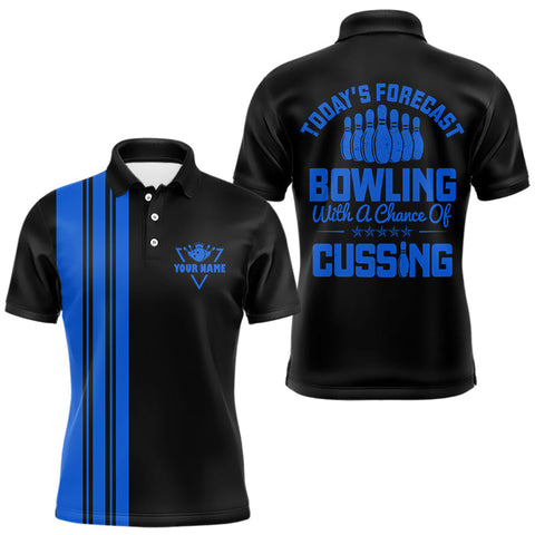 Maxcorners Black and Blue retro Bowling shirts for men custom Today's forecast bowling with a chance of cussing MT1408