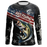 Maxcorners Largemouth Bass Fishing American Flag Custom Black Camo Patriotic Fishing Long Sleeve Shirts