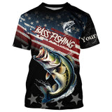 Maxcorners Largemouth Bass Fishing American Flag Custom black camo patriotic fishing long sleeve shirts MT2108