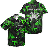 MaxCorners Bowling And Pins Black Green Camo Customized Name, Team Name 3D Hawaiian Shirt