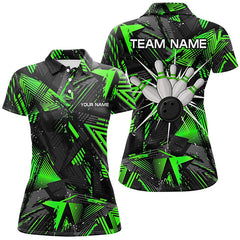 Maxcorners Black Green Camo Bowling Polo Shirt For Men, Personalized Bowling Team Shirts Jerseys