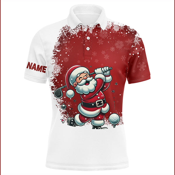 Maxcorners Red and White Christmas pattern Santa Golfer Mens golf polo shirts custom golf shirt for men golf gift