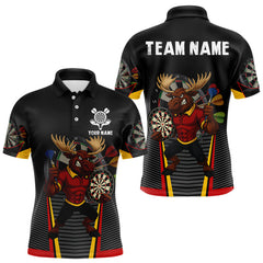 Maxcorners Black and Red Funny Moose Darts Polo, Quarter Zip Shirts For Men Custom Darts Team Jerseys LM1411