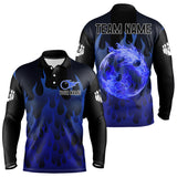 Maxcorners Personalized Black And Blue Flame Bowling Shirts For Men Custom Fire Bowling Jerseys