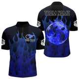 Maxcorners Personalized Black And Blue Flame Bowling Shirts For Men Custom Fire Bowling Jerseys