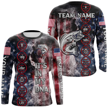 Maxcorners Largemouth Bass fishing smoke American Flag It's in my DNA custom UV protection fishing shirts LM2602