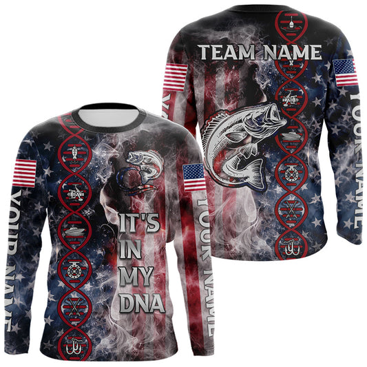 Maxcorners Largemouth Bass fishing smoke American Flag It's in my DNA custom UV protection fishing shirts LM2602