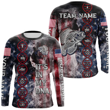 Maxcorners Crappie fishing smoke American Flag It's in my DNA custom UV protection fishing shirts for fishermen LM2602