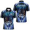 Maxcorners Blue Lightning Thunder Tiger Mens Bowling Polo, Quarter Zip Shirts Custom Bowler Jersey Bowling Outfit LM123