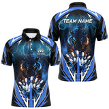 Maxcorners Blue Lightning Thunder Tiger Mens Bowling Polo, Quarter Zip Shirts Custom Bowler Jersey Bowling Outfit LM123