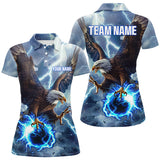 Maxcorners Blue Lightning Thunder Bowling Eagle Custom Men Bowling Polo Shirts, Gift For Team Bowlers