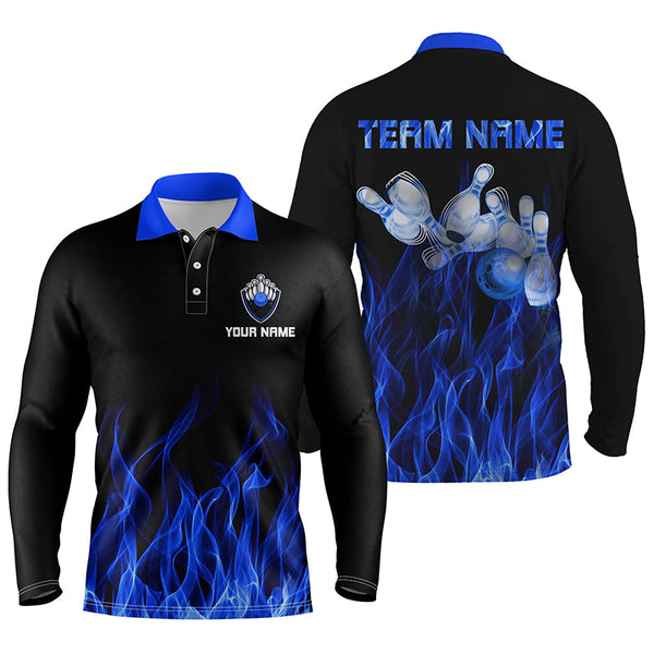 Maxcorners Blue Flame Bowling Ball And Pins Customized Name And Team Name 3D Shirt