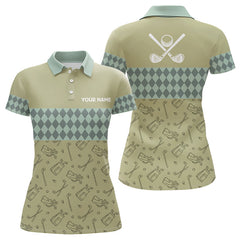 Maxcorners Olive Green Golf Camo argyle pattern Mens golf polo shirts custom name best mens golf wear