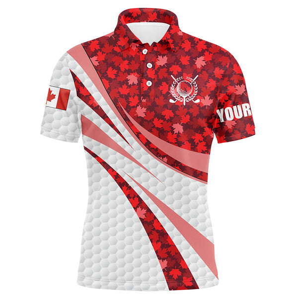 Maxcorners Golf Canada Flag Red Maple Leaves Customized Name 3D Polo Shirt Unisex