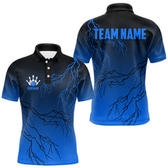 Maxcorners Black and Blue gradient Lightning thunder storm Bowling shirts for Men Custom Bowling Team Jerseys MT2306