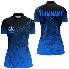 Maxcorners Black and Blue gradient Lightning thunder storm Bowling shirts for Men Custom Bowling Team Jerseys MT2306