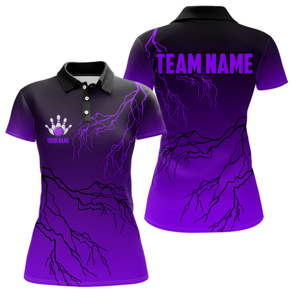 Maxcorners Black and Purple gradient Lightning thunder storm Bowling shirts for Men Custom Bowling Team Jerseys MT2306