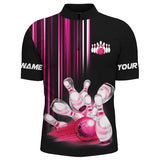 Maxcorners Bowling Ball And Pins Black And Pink Light  Customized Name, Team Name 3D Polo Shirt Unisex