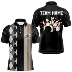 Maxcorners Retro Black argyle pattern Bowling shirts For Men custom bowling team jerseys Bowler Outfits MT707