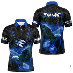 Maxcorners Black and Blue Flame Eagle Bowling Shirt For Men Custom Team Name Bowling Jerseys For Bowlers MT1309